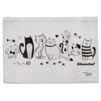 Папка на молнии ZIP Silwerhof Cats 255190 A4 пластик прозрачный цвет молнии белый