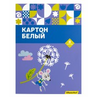 Картон белый Silwerhof белый 8л. 1цв. A4 Мышка 230г/м2 1диз. обл.мел.картон папка