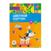 Картон цветной Silwerhof ассорти мелов. 8л. 8цв. A4 Собачка на скейте 230г/м2 1диз. обл.мел.картон папка (упак.:25шт)