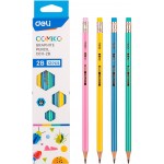 Карандаш ч/г Deli EC011-2B Comiko 2B шестигран. липа ассорти кор.европод. (12шт) ластик