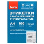 Этикетки Buro A4 210x148мм 2шт на листе/100л./белый матовое самоклей. универсальная