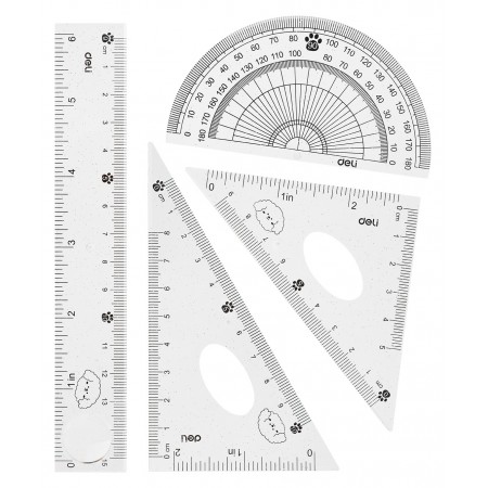 Набор линеек Deli MiYou EH657 пластик дл.15см ассорти компл.:лин.15см./треуг.2шт./трансп. пластиковый пакет с европодв.