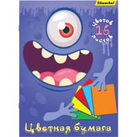 Бумага цветная Silwerhof одност. 16л. 16цв. A4 Монстрики 50г/м2 обл.бум.офсет скрепка