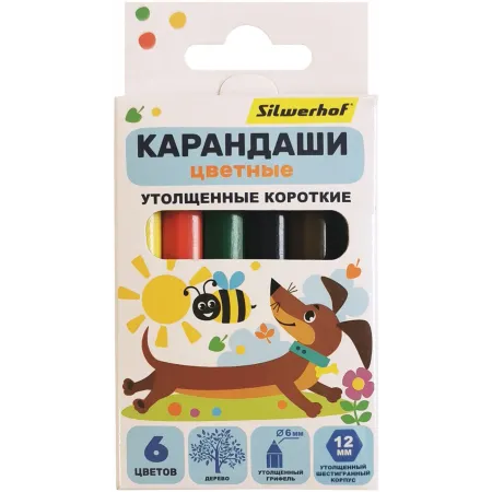 Карандаши цв. Silwerhof Jumbo Mini Веселые друзья 6мм шестигран. дерево ассорти 6цв. коробка/европод.