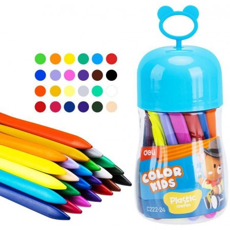 Мелки пластик. Deli EC222-24 Color Kids трехгр. 24цв. (24шт) пласт.туб. гол.