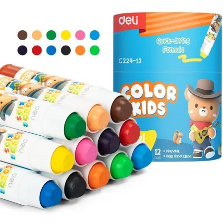 Гелевые мелки Deli EC224-12 Color Kids кругл. 12цв. (12шт) дл.80мм д.15мм