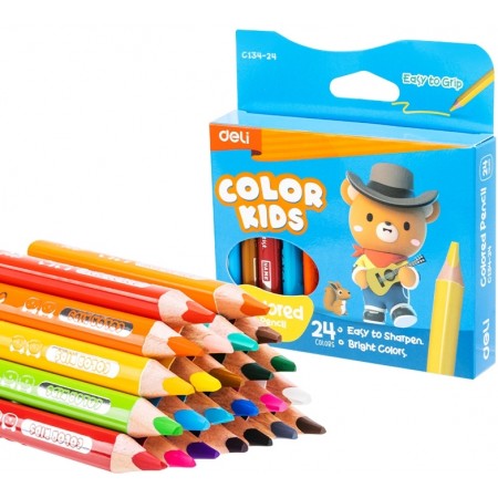 Карандаши цв. Deli EC134-24 Color Kids 5мм ассорти 24цв. коробка/европод. (24шт) 24 карандаша