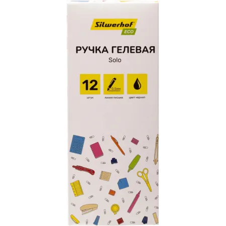 Ручка гелев. Silwerhof Eco Solo d=0.5мм черн. черн. кор.карт. сменный стержень игловидный пиш. наконечник линия 0.3мм