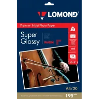 Фотобумага Lomond 1101111 A4/195г/м2/20л./тепло-белый супер глянец для струйной печати