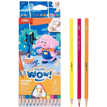 Карандаши цв. Deli EC140 Colorwow 3мм трехгран. 12цв. карт.кор. (12шт) 12 карандашей (1 золотой, 1 серебристый, 5 неоновых, 5 металлик)