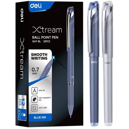 Ручка шариков. Deli Xtream (EQ47-BL) d=0.7мм син. черн. карт.уп. игловидный пиш. наконечник резин. манжета чернила пониженной вязкости