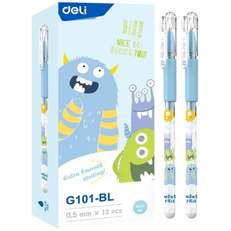 Ручка гелев. Deli EG101-BL прозрачный d=0.5мм син. черн. карт.уп. игловидный пиш. наконечник резин. манжета