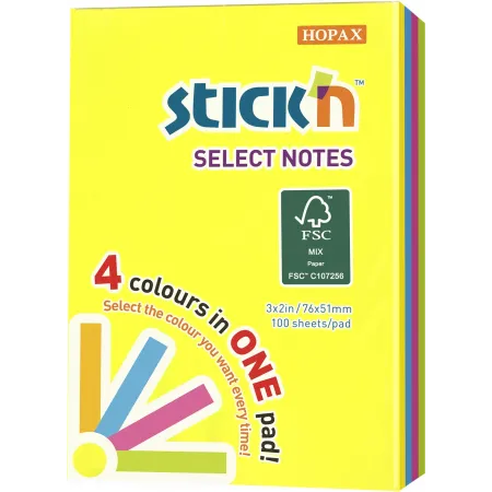 Блок самоклеящийся бумажный Stick`n Magic 21769 51x76мм 100лист. неон 4цв.в упак.