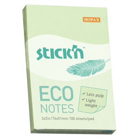 Блок самоклеящийся бумажный Stick`n ECO 21744 51x76мм 100лист. 60г/м2 пастель зеленый