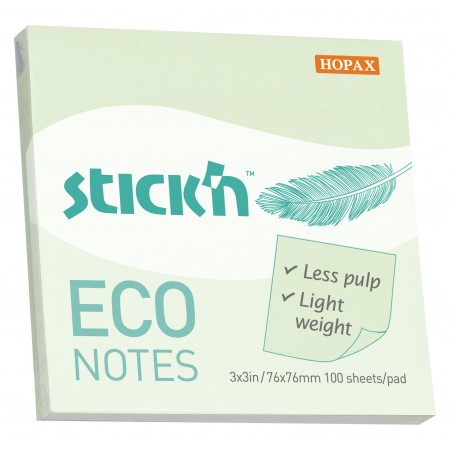 Блок самоклеящийся бумажный Stick`n ECO 21748 76x76мм 100лист. 60г/м2 пастель зеленый