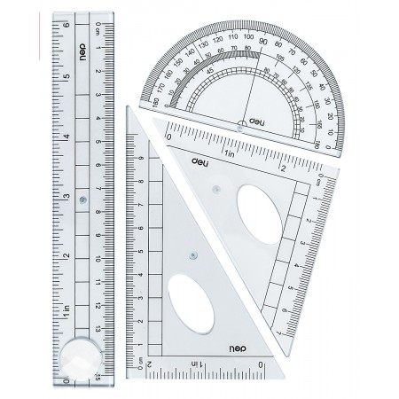 Набор линеек Deli E9597 прозрачный компл.:лин.15см./треуг.2шт./трансп.