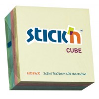 Блок самоклеящийся бумажный Stick`n 21013 76x76мм 400лист. 70г/м2 пастель 4цв.в упак.