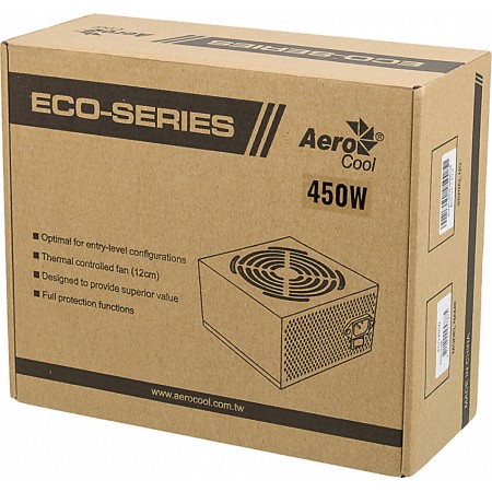 Блок питания Aerocool ATX 450W ECO-450 (20+4pin) 120mm fan 2xSATA RTL