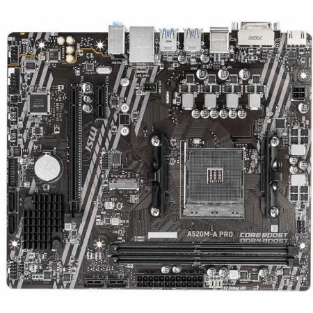 Материнская плата MSI A520M-A PRO Soc-AM4 AMD A520 2xDDR4 mATX AC`97 8ch(7.1) GbLAN RAID+DVI+HDMI