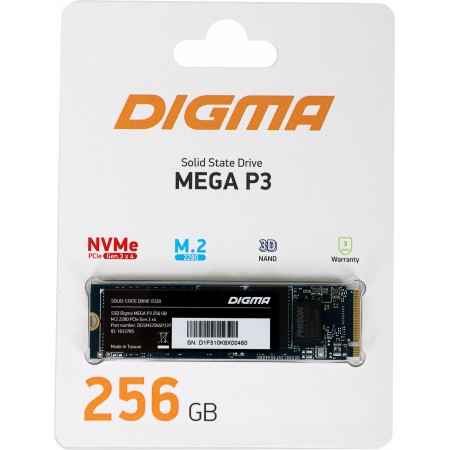 Накопитель SSD Digma PCIe 3.0 x4 256GB DGSM3256GP33T Mega P3 M.2 2280