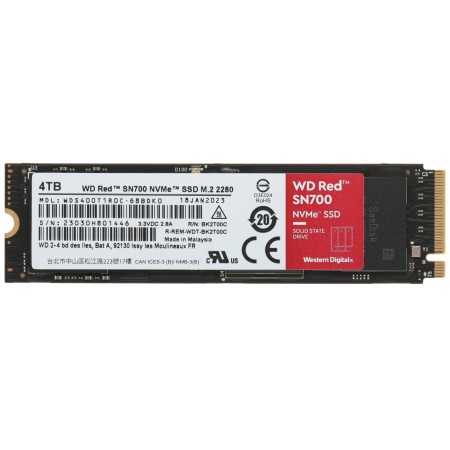 Накопитель SSD WD Original PCIe 3.0 x4 4TB WDS400T1R0C Red SN700 M.2 2280