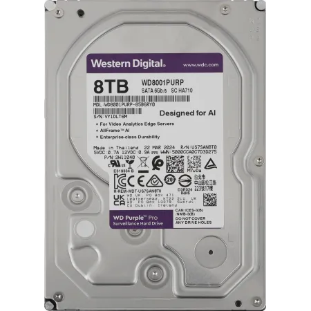 Жесткий диск WD SATA-III 8TB WD8001PURP Surveillance Purple Pro (7200rpm) 256Mb 3.5"