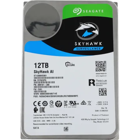 Жесткий диск Seagate SATA-III 12TB ST12000VE001 Surveillance SkyHawkAI 512E (7200rpm) 256Mb 3.5"