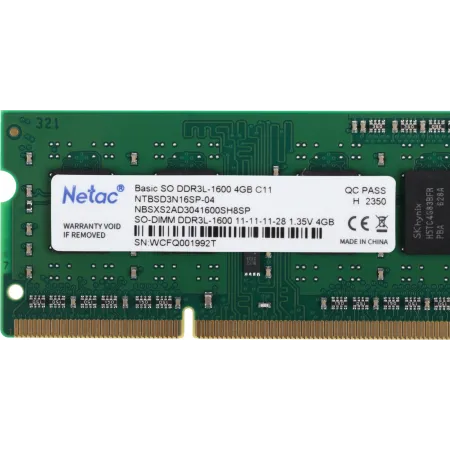 Память DDR3L 4Gb 1600MHz Netac NTBSD3N16SP-04 Basic RTL PC3-12800 CL11 SO-DIMM 204-pin 1.35В single rank Ret