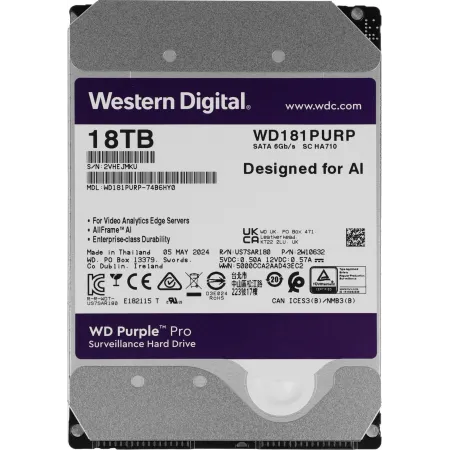 Жесткий диск WD SATA-III 18TB WD181PURP Surveillance Purple Pro (7200rpm) 512Mb 3.5"