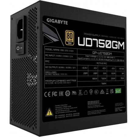 Блок питания Gigabyte ATX 750W GP-UD750GM 80+ gold (20+4pin) APFC 120mm fan 8xSATA Cab Manag RTL