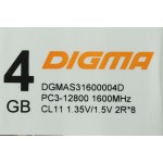 Память DDR3 4GB 1600MHz Digma DGMAS31600004D RTL PC3-12800 CL11 SO-DIMM 204-pin 1.35В dual rank Ret