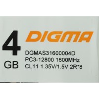 Память DDR3 4GB 1600MHz Digma DGMAS31600004D RTL PC3-12800 CL11 SO-DIMM 204-pin 1.35В dual rank Ret