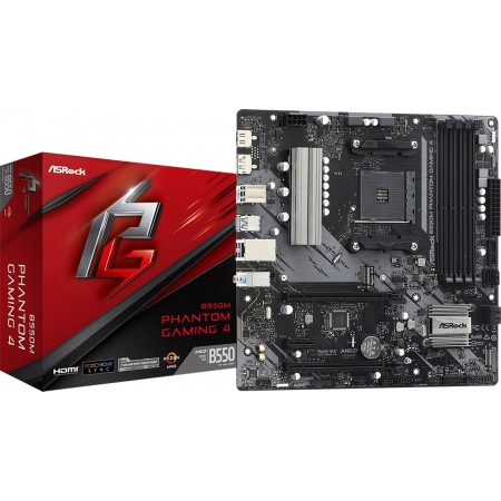 Материнская плата Asrock B550M PHANTOM GAMING 4 Soc-AM4 AMD B550 4xDDR4 mATX AC`97 8ch(7.1) GbLAN RAID+HDMI+DP