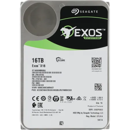 Жесткий диск Seagate SATA-III 16Tb ST16000NM000J Exos X18 512E (7200rpm) 256Mb 3.5"