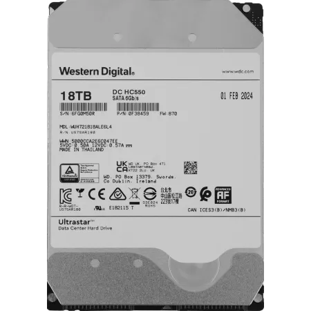 Жесткий диск WD SATA-III 18TB 0F38459 WUH721818ALE6L4 Server Ultrastar DC HC550 512E (7200rpm) 512Mb 3.5"