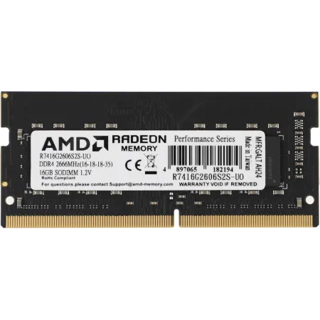 Память DDR4 16Gb 2666MHz AMD R7416G2606S2S-UO Radeon R7 Performance Series OEM PC4-21300 CL16 SO-DIMM 260-pin 1.2В OEM