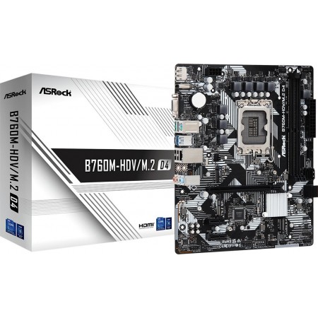 Материнская плата Asrock B760M-HDV/M.2 D4 Soc-1700 Intel B760 2xDDR4 mATX AC`97 8ch(7.1) GbLAN RAID+VGA+HDMI+DP