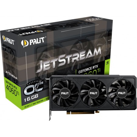 Видеокарта Palit PCI-E 4.0 RTX4060Ti JETSTREAM OC NVIDIA GeForce RTX 4060TI 16Gb 128bit GDDR6 2310/18000 HDMIx1 DPx3 HDCP Ret