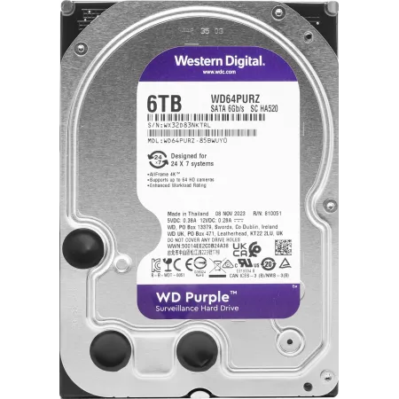 Жесткий диск WD SATA-III 6TB WD64PURZ Surveillance Purple (5400rpm) 256Mb 3.5"