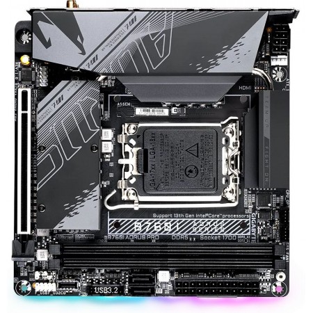 Материнская плата Gigabyte B760I AORUS PRO Soc-1700 Intel B760 2xDDR5 mini-ITX AC`97 8ch(7.1) 2.5Gg RAID+HDMI+DP