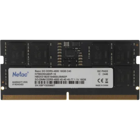 Память DDR5 16GB 4800MHz Netac NTBSD5N48SP-16 Basic RTL Gaming PC5-38400 CL40 SO-DIMM 262-pin 1.1В original Intel Ret