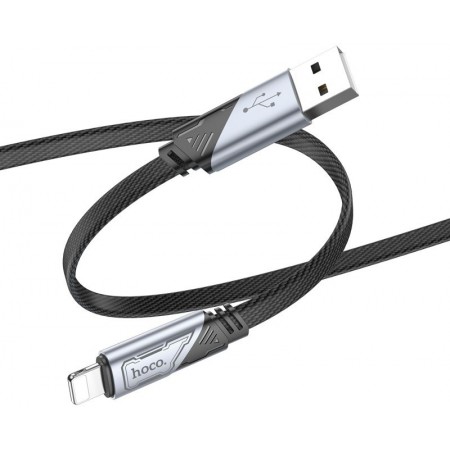 Кабель Hoco U119 Machine iP USB (m)-Lightning (m) 1.2м черный коробка плоский