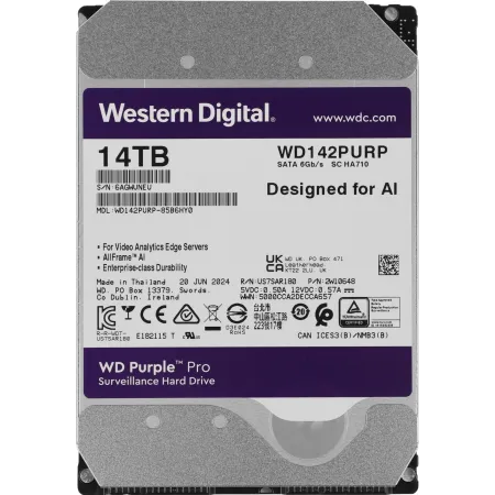 Жесткий диск WD SATA-III 14TB WD142PURP Surveillance Purple Pro (7200rpm) 512Mb 3.5"