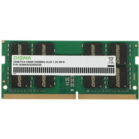 Память DDR4 32GB 3200MHz Digma DGMAS43200032D RTL PC4-25600 CL22 SO-DIMM 260-pin 1.2В dual rank Ret