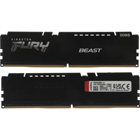 Память DDR5 2x16GB 6400MHz Kingston KF564C32BBK2-32 Fury Beast RTL Gaming PC5-51200 CL32 DIMM 288-pin 1.4В kit single rank с радиатором Ret