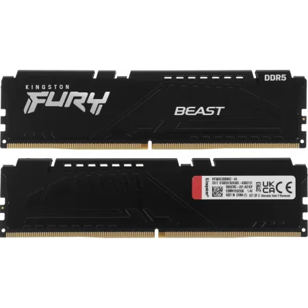 Память DDR5 2x32GB 6000MHz Kingston KF560C30BBK2-64 Fury Beast RTL Gaming PC5-48000 CL30 DIMM 288-pin 1.4В kit single rank с радиатором Ret