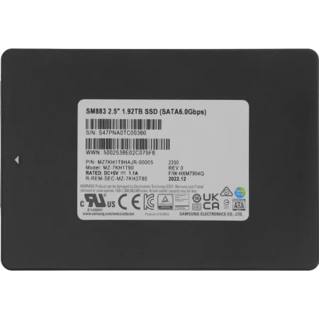 Накопитель SSD Samsung SATA-III 1.92TB MZ7KH1T9HAJR-00005 SM883 2.5" 3 DWPD OEM
