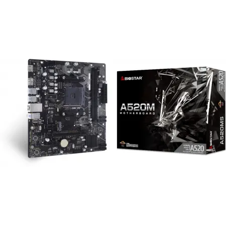 Материнская плата Biostar A520MS Soc-AM4 AMD A520 2xDDR4 mATX AC`97 8ch(7.1) GbLAN RAID+HDMI+DP