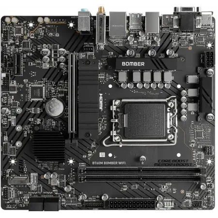 Материнская плата MSI B760M BOMBER WIFI Soc-1700 Intel B760 2xDDR5 mATX AC`97 8ch(7.1) 2.5Gg+VGA+HDMI+DP Материнская плата MSI B760M BOMBER WIFI Soc-1700 Intel B760 2xDDR5 mATX AC`97 8ch(7.1) 2.5Gg+VGA+HDMI+DP