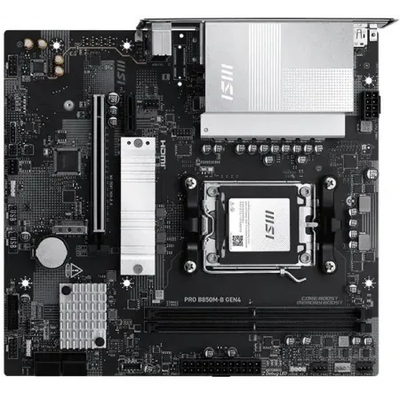 Материнская плата MSI PRO B850M-B GEN4 Socket AM5 AMD B850 2xDDR5 mATX AC`97 8ch(7.1) 2.5Gg RAID+HDMI+DP Материнская плата MSI PRO B850M-B GEN4 Socket AM5 AMD B850 2xDDR5 mATX AC`97 8ch(7.1) 2.5Gg RAID+HDMI+DP